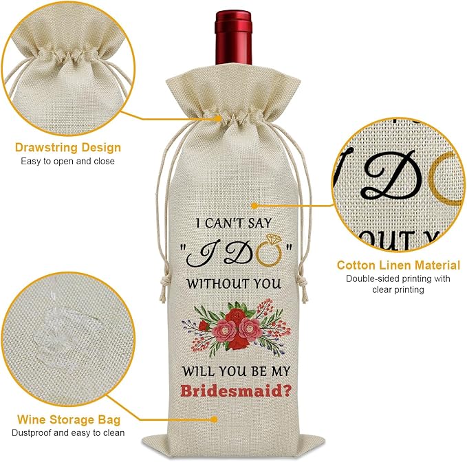 Bridesmaid Gifts for Wedding Day Wine Bag Thank You Gifts for Bridesmaids from Bride Bridal Shower Gifts for Bridesmaids Wine Bottle Decoration Bag Wine Accessories Gifts for Wine Lovers