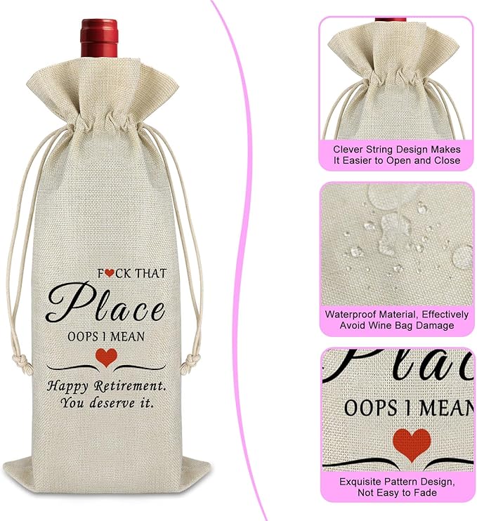 Funny Retirement Gifts for Women Men Wine Bag Retirement Gift for Coworkers Teachers Appreciation Gift Retired Farewell Leaving Gift for Colleagues Teachers Day Gift Cotton Burlap Wine Bottle Bag
