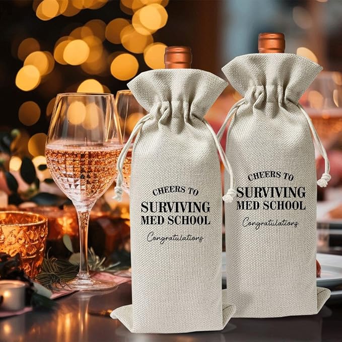 Med School Graduation Gift Wine Bag For Her Him Girl Women, Nurse Doctor Pharmacist Dentist Graduation Gift, Party Gift Decoration, Nurse Day Week Gift, Cotton Linen Wine Gift Bag With Drawstring