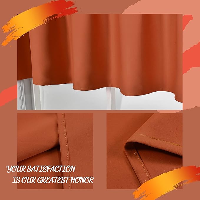 Burnt Orange Valance - Rust Valance for Windows 60x18 Inch Solid Blackout Rod Pocket Kitchen Short Curtain Toppers Valance for Bathroom Living Room, Terracotta