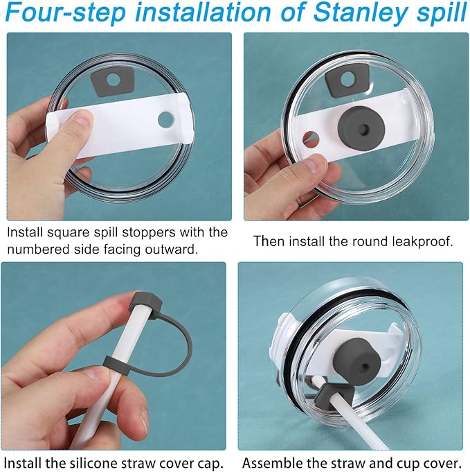 PATIKIL Silicone Spill Stopper for Straw Cup 2.0 40oz/ 30oz, Set of 12 Tumbler Accessories Including 4 Straw Cover Cap, 4 Square Spill Stopper and 4 Round Leak Stopper, Grey