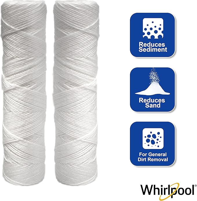 Whirlpool Whole Home String Wound Sediment Filters WHKF-WHSW, NSF Certified 5-Micron Filtration, 2-Pack, Standard Capacity Reduces Sand, Sil, Silt, Rust, and Protects Dishwasher and Laundry Appliances