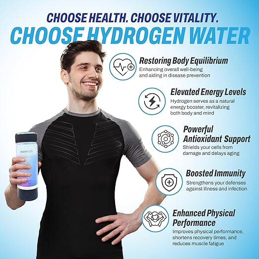 Premium Hydrogen Water Bottle, SPE PEM with Exhaust Vent, 4000 PPB H2 Concentration