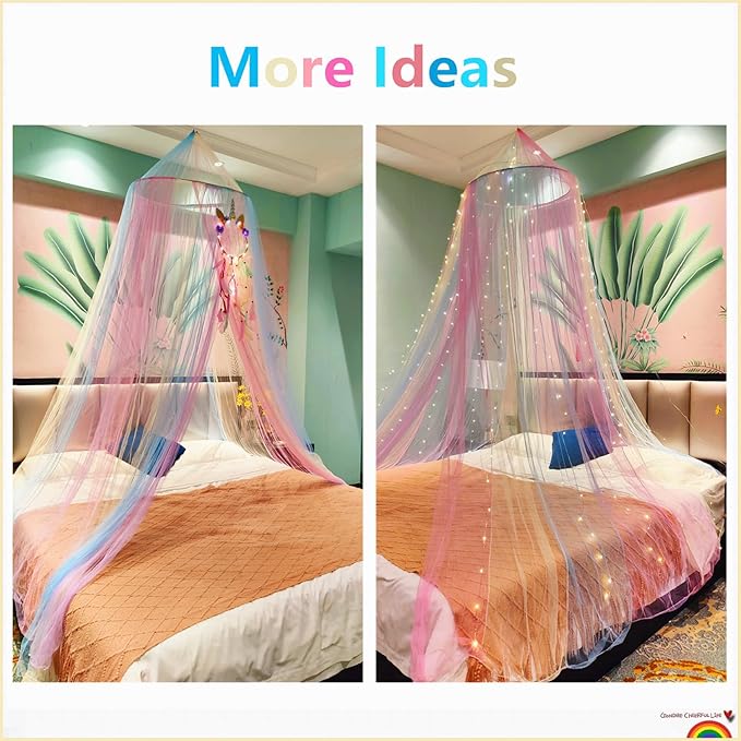 Eimilaly Rainbow Bed Canopy for Girls Mosquito Net, Easy Installation Princess Canopy for Kids Bed Room Decor