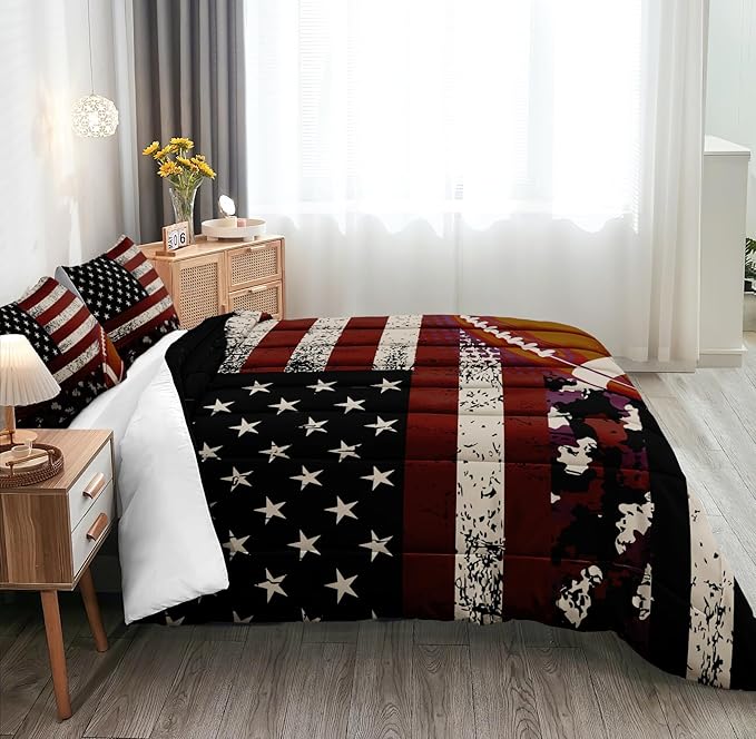 Bedbay Flag Camo Comforter Set Camouflage Bedding American Flag Comforter Set Queen Vintage Camo Football Bedding Teen Boys Military Army Comforter 4 Pcs Rugby Ball Games Sports Theme Duvet Set