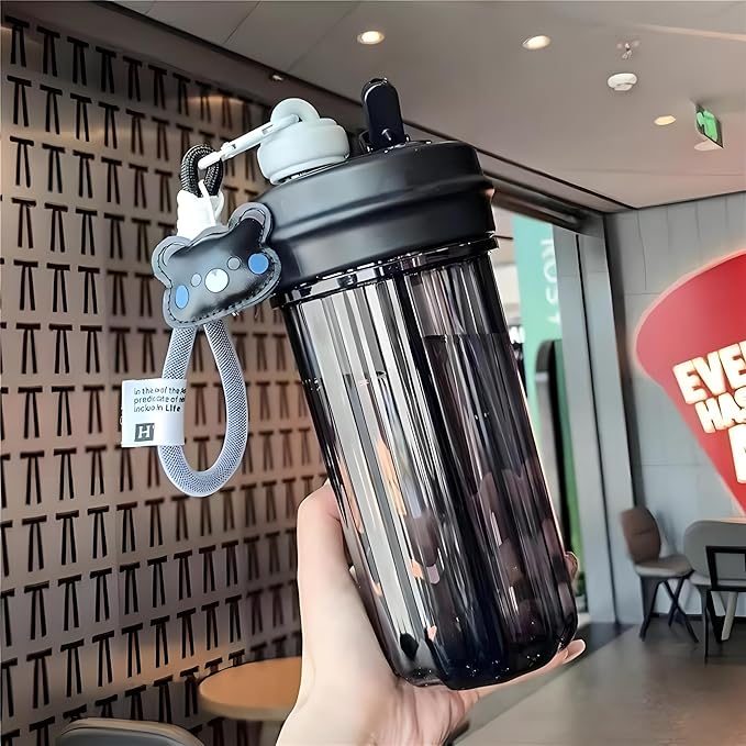 28oz Split Flask Tumbler 2 in 1 Mixed Drink Tumbler, Kawaii Cup With Storage Blender Water Bottle, Travel Camping Snack Slushie Cup With Straw (black)