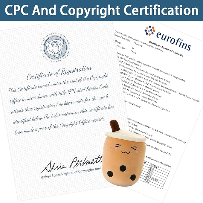 Niuniu Daddy 9.4in Stuffed Boba Plushies Squishy Bubble Tea Plush Toy Pillow Cute Milk Tea Plushie Adorable Cuddle Pillow Food Toy for Baby/Kids/Toddler Great Gift for Birthday/Christmas