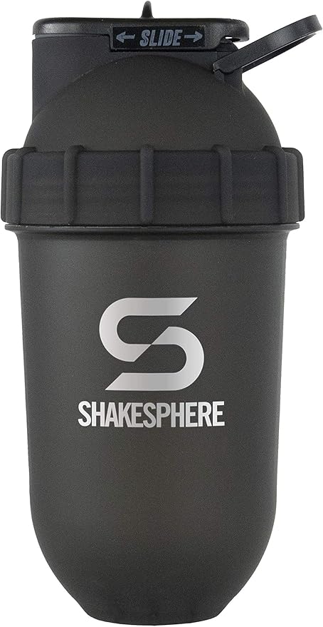 SHAKESPHERE Tumbler: Protein Shaker Bottle and Smoothie Cup, 24 oz - Bladeless Blender Cup Purees Raw Fruit with No Blending Ball - Drink Powder Mix Shake Mixer for Pre Workout, Gym (Frosted White)