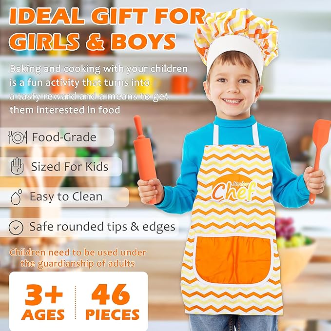 45 Pcs Kids Cooking & Baking Set with Storage Box Real Kids Cooking Utensil Set for Kids Baking Gift for Girls and Boys