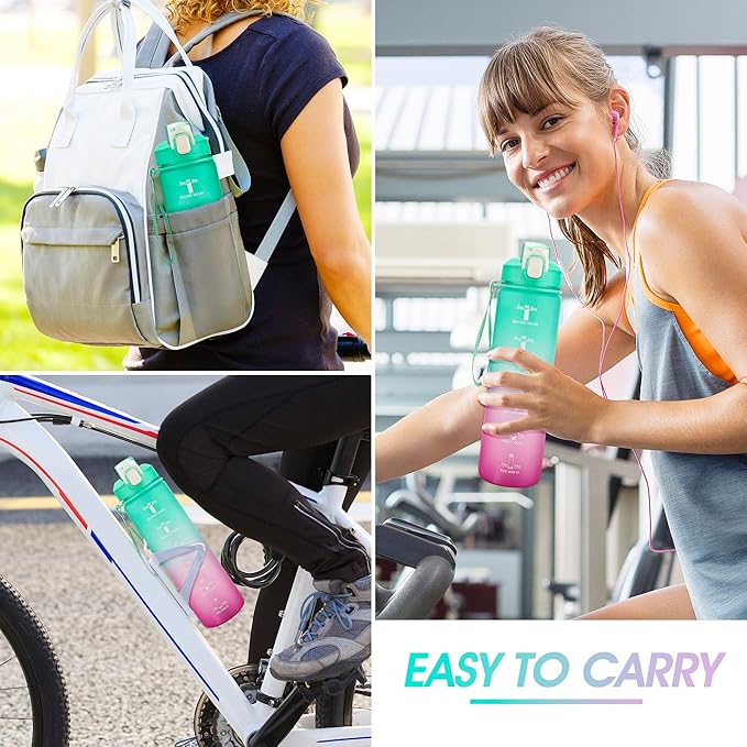 Motivational Water Bottle with Time Marker- 32oz Water Bottles with Times to Drink, Leakproof & BPA Free Sports Water Bottle with Straw & Carry Strap for Fitness, Gym, and Outdoor Sports