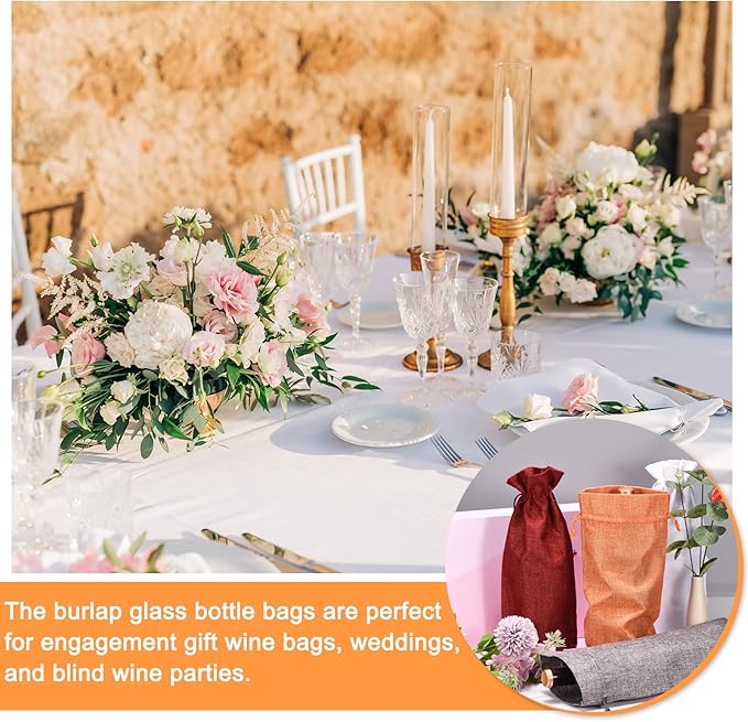 uxcell Burlap Wine Bags with Drawstrings, 12Pcs Wine Gift Bags Reusable Wine Bottle Bags with Ropes and Tags for Wedding, Birthday, Travel (14 x 6.3 In, White)