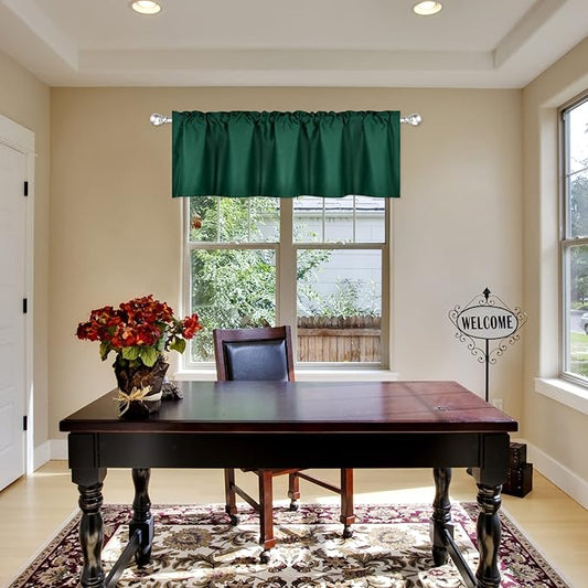 Deep Green Valance for Windows 72x18 Inch Solid Thermal Insulated Blackout Rod Pocket Kitchen Short Curtain Toppers Valance for Bathroom Living Room 1 Panel