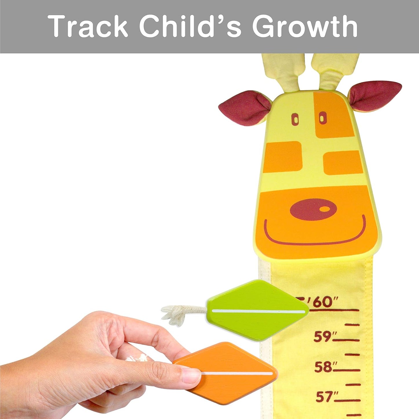 Wood and Fabric Wall Growth Chart, Height Measurement, Scale, Ruler for Kids (Giraffe)