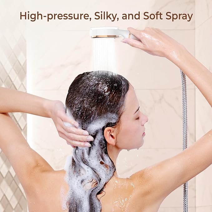 Waterdrop SF02-SR Filtered Shower Head with Handheld, High Pressure & Vitamin C for Healthier Hair & Skin, Softener Water, Reduce Chlorine, Reduce Hair Shedding, Soothe Dry Skin, Rose