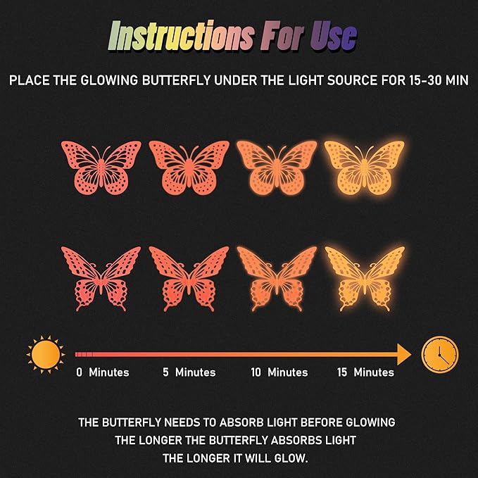 SAOROPEB Glow in The Dark 3D Butterfly 24 Pcs 3 Sizes, Luminous Butterfly Stickers for Ceiling or Wall, Glow in The Dark Party Supplies, Removable Luminous Stickers for Kids Babys Nursery (Orange)
