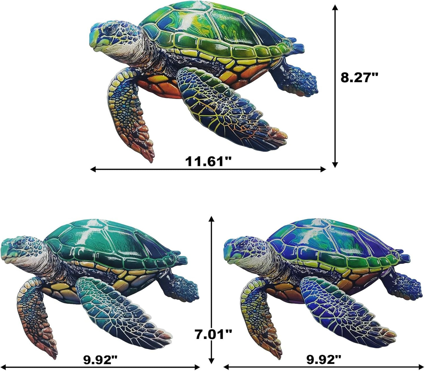 John's Studio 3Pcs Metal Turtle Sea Wall Decor Outdoor Garden Hanging Art Sculptures Home Ocean Theme Decorations for Kitchen Bathroom and Pool