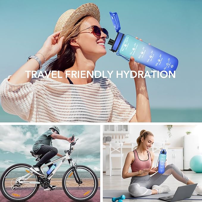 GOSWAG 32oz Motivational Water Bottles with Time Marker and Fruit Strainer, Sports Water Bottle with Times to Drink, Leakproof, Reusable Plastic Bottle with Strap no Straw for Gym, School