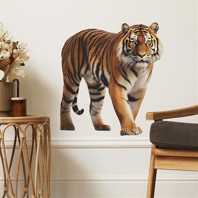 Lifelike Tiger Wall Decal 3D Animals Wall Sticker Safari Wall Decor for Nursery Kid'sroom School Classroom Livingroom Bedroom Bathroom Decoration (Lifelike Tiger 2)