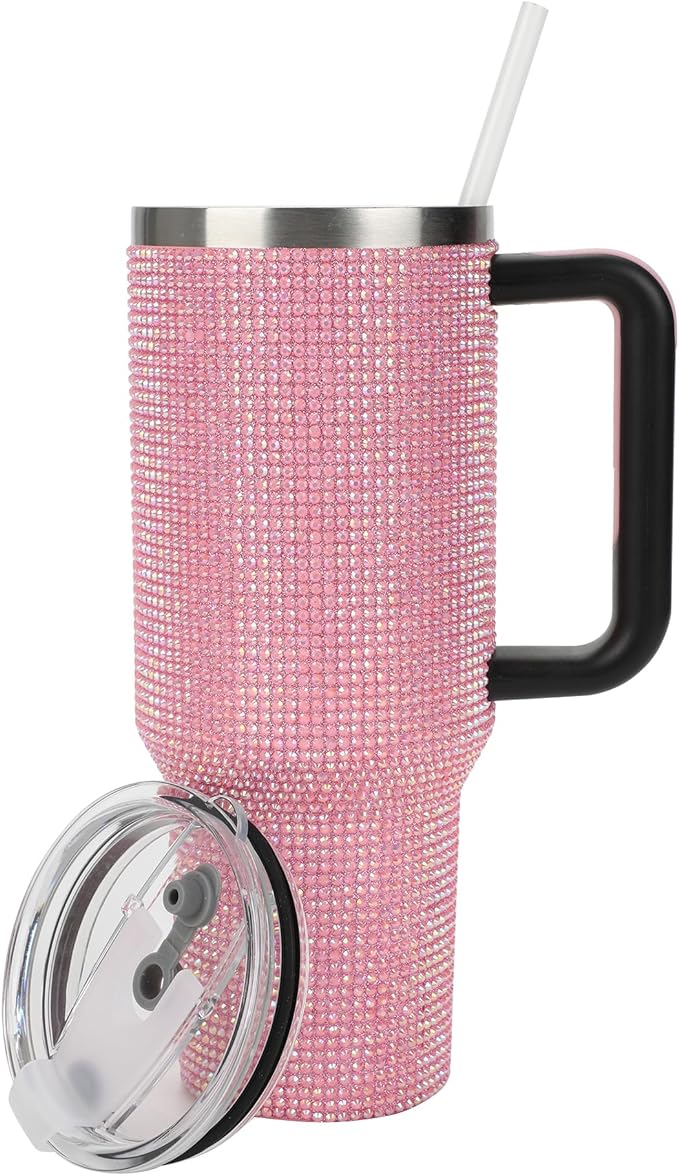 Bioworld Pink Rhinestone 40 Oz. Stainless Steel Tumbler
