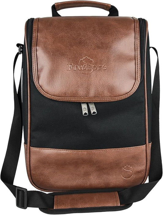 Freshore® Wine Leather Tote Cooler Insulated Bag - Luxury 2 Bottle Carrier Design For Lunch/Travel - Idea Gift For Women/Man