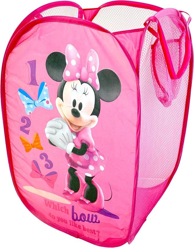 Disney Minnie Mouse Pop Up Hamper with Durable Carry Handles, 21" H x 13.5" W X 13.5" L