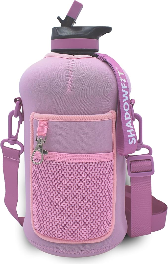 Half Gallon Water Bottles (74 ounce, 2.2 Liter) with Straw Lid Handle and Storage Sleeve - Large Jug Holder with Strap for Drinking during Workout and Exercise