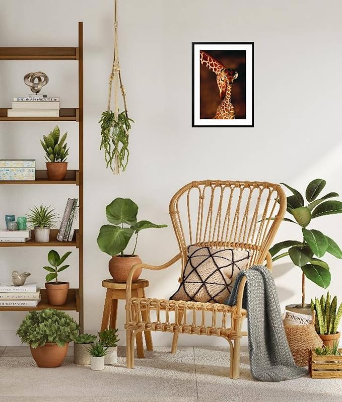 Framed Wall Art Prints Giraffe and Baby by Lantern Press, Animals Decor, 16" x 24", Black Frame with White Mat