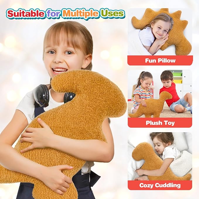 Dino Nugget Pillow, Dinosaur Chicken Nuggets Plush Funny Birthday Gifts for Teen Boys Girls, Fun Pillows are Cute Dinosaur Gifts for Kids and Adults (Large, Parasaurolophus)