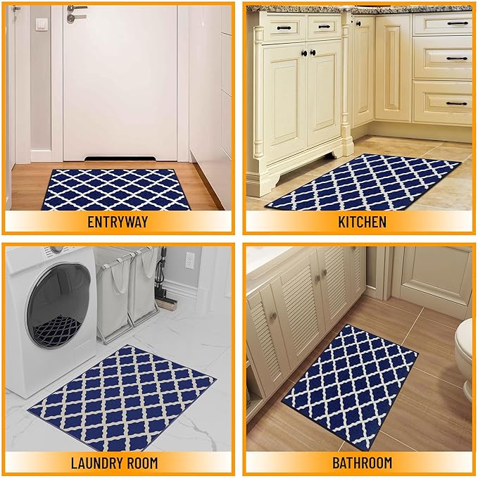 Ottomanson Glamour Collection Non-Slip Rubberback Moroccan Trellis Design 2x3 Indoor Area Rug/Entryway Mat, 2'3" x 3', Navy