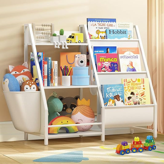 Kids Bookshelf and Toy Storage, Montessori Toddler Bookshelf for Kids, Baby Bookcase Toy Storage Organizer for Kids Rooms, Playroom, Bedroom, Nursery