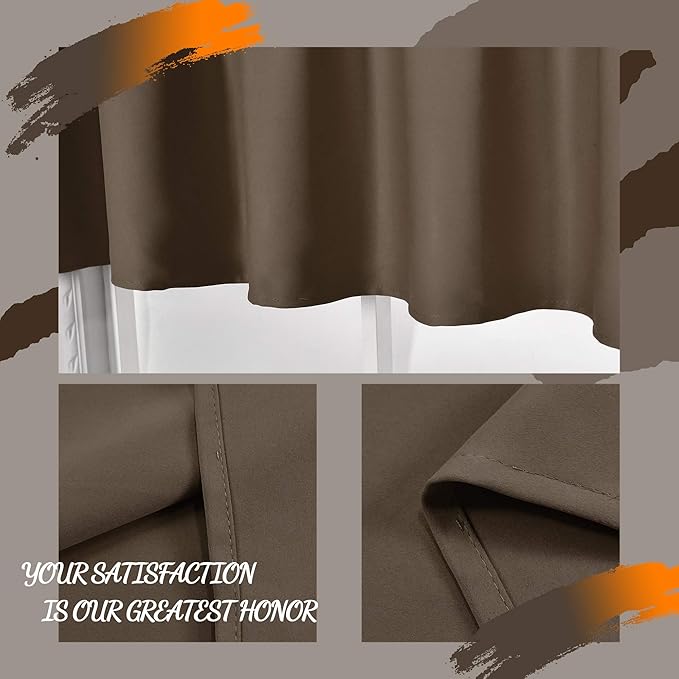 Coffee Brown Valance for Windows 52x18 Inch Solid Thermal Insulated Blackout Kitchen Short Curtain Toppers Valance Rod Pocket for Bathroom Living Room 1 Panel