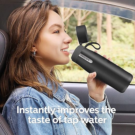PHILIPS Filtered Water Bottle, Insulated Stainless Steel Water Purifier Bottle for Daily Life & Travel, BPA Free with GoZero Everyday Filter for Cleaner & Tastier Tap Water, Keeps Cold, 18.6 oz Gray