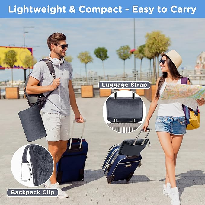 ATsense Travel Blanket Pillow, Premium 2 in 1 Soft Airplane Blanket Compact with Bag Pillowcase, Hand Luggage Sleeve and Backpack Clip - Travel Essentials for Long Trips, Flying and Car, Dark Grey