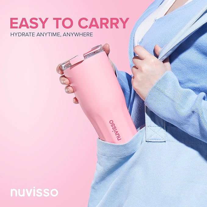 The Daily: Acuto - Water Bottle - 20oz - Multfunction Lid (Straw and flip), Leak Proof - Stainless Steel Bottle for Men, Women, Double Wall, Insulated (Flesh Pink)