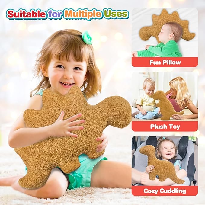 Dino Nugget Pillow for Birthday Gifts, Dinosaur Chicken Nugget Pillow Funny Gifts for Teens Boys and Girls, Fun Pillows Cute Dinosaur Gifts for Kids and Adults - (Small, 3Pcs)