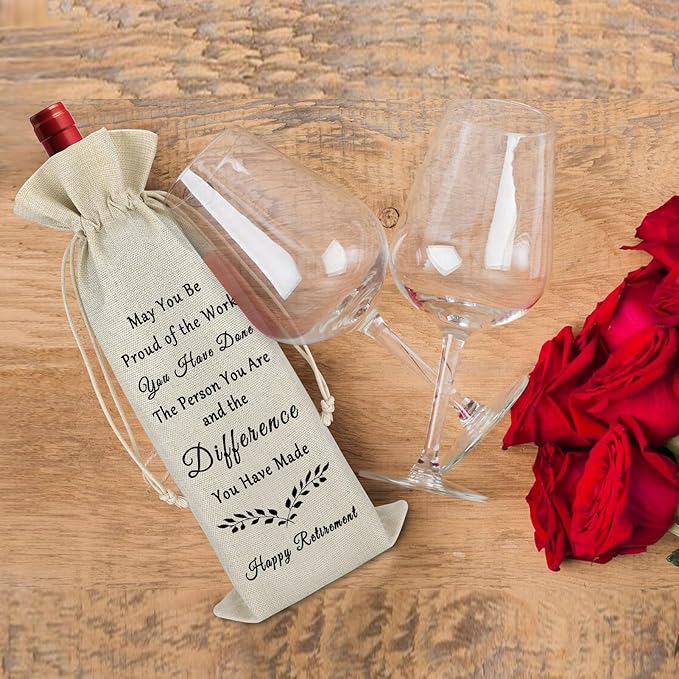 Goodbye Farewell Gift Happy Retirement Gift for Coworker Men Women Veteran Wine Bag Appreciation Gift Burlap Drawstring Wine Bag Christmas Gift for Retirees Employee Teacher Police Firefighter Soldier