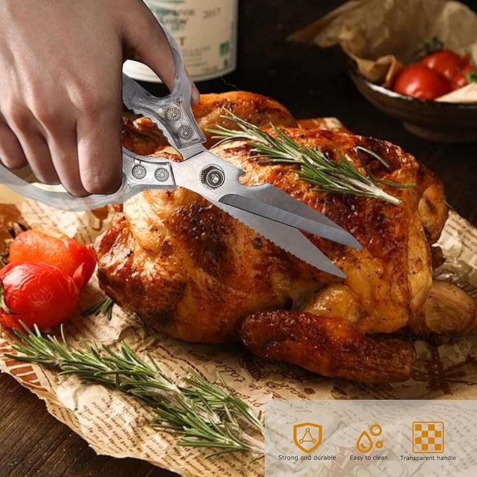 Kitchen Scissors, Heavy Duty Sharp Kitchen Shears Dishwasher Safe, Kitchen Accessories Cooking Shears for Kitchen Meat Chicken Fish Poultry Herb Bread (Transparent)