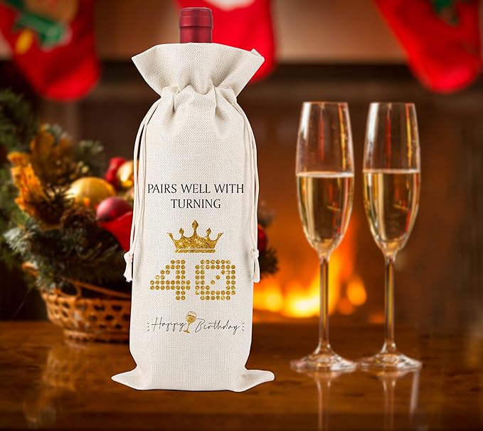 40th Birthday Gifts for Women Men,40th Gifts,40th Birthday Decorations,Pairs Well with Turning 40 Forty,Funny Birthday Wine Bags,1 Drawstring Gift Wine Bag,Q12