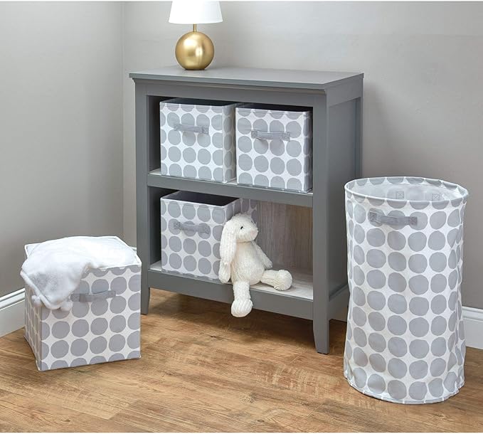 iDesign Dot Fabric Storage Cube Bin, Small Basket Container with Dual Side Handles for Closet, Bedroom, Toys, Nursery - Gray
