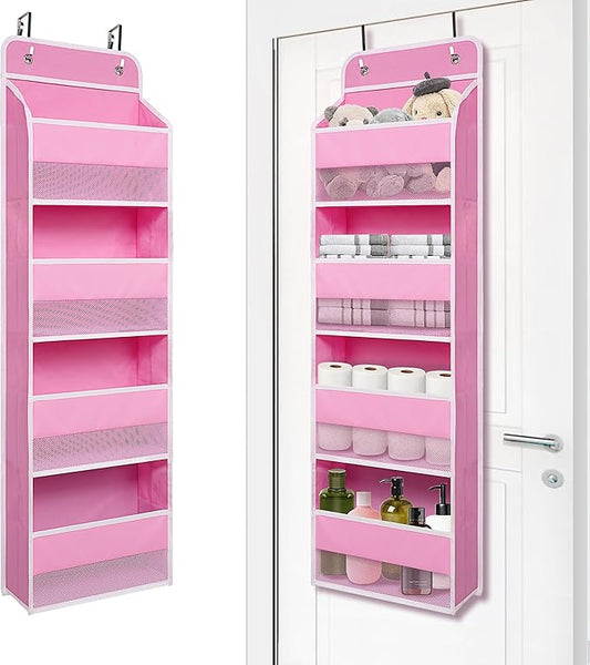 Heavy Duty Over Door Organizer, Hanging Organizer Storage with 4 Large Capacity Pockets, Closet Bathroom Nursery Bedroom Dorm, Toys Cosmetics Sundries and Baby Essentials, Pink