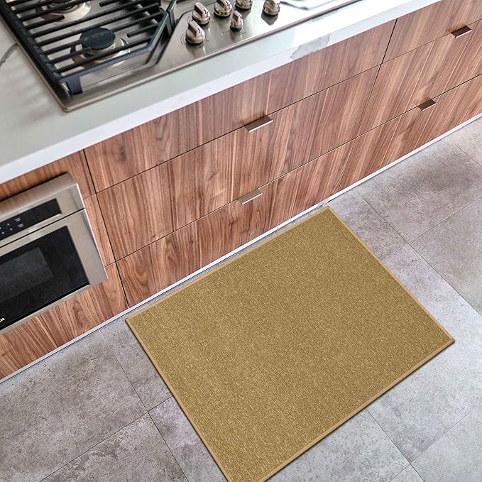 Machine Washable Modern Solid Design Non-Slip Rubberback 2x5/2x3 2PCS Set Traditional Runner Rug/Area Rug for Hallway, Kitchen, Entryway, Bathroom, 2 Piece Set - 20" x 59" / 2'3" x 3', Beige