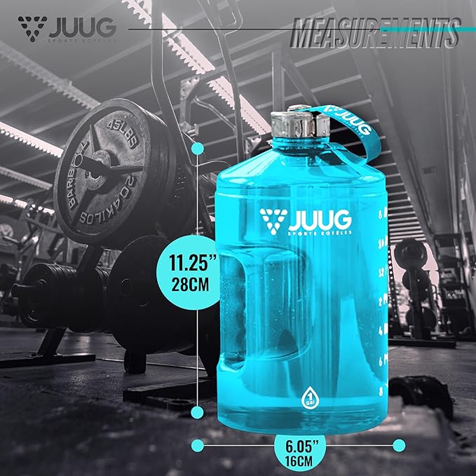JUUG 1 Gallon Water Bottle with Times to Drink - Gallon Water Jug with Handle - 128oz Leakproof BPA Free Bottle for Gym Fitness- One Gallon Water Bottle with Motivational Time Markers