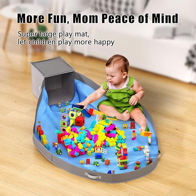 Toy Storage Organizer and Play Mat - Stackable and Foldable Cube Toy Organizers and Storage Bins for Boys and Girls 13"x13"x13" (Warm Grayish Beige)