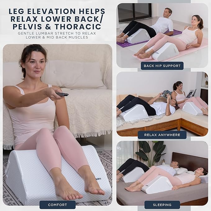 Leg Elevation Pillow Foam Wedge 11" - Ergonomic Lower Back Pain Relief - Knee Bed Pillow for Leg Pain - Post Workout Recovery, Circulation, Firm Support, Plush Removable Cover (Large 11")