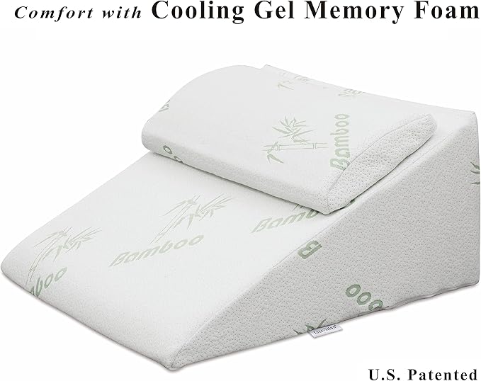 InteVision Foam Bed Wedge Pillow (25 x 24 x 12 inches) and Headrest Pillow in One Package - Helps Relief from Acid Reflux, Post Surgery, Snoring - 2 inches Memory Foam Top