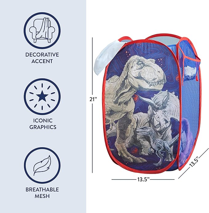 Idea Nuova Jurassic World Pop Up Hamper with Durable Carry Handles, 21'' H x 13.5'' W X 13.5'' L