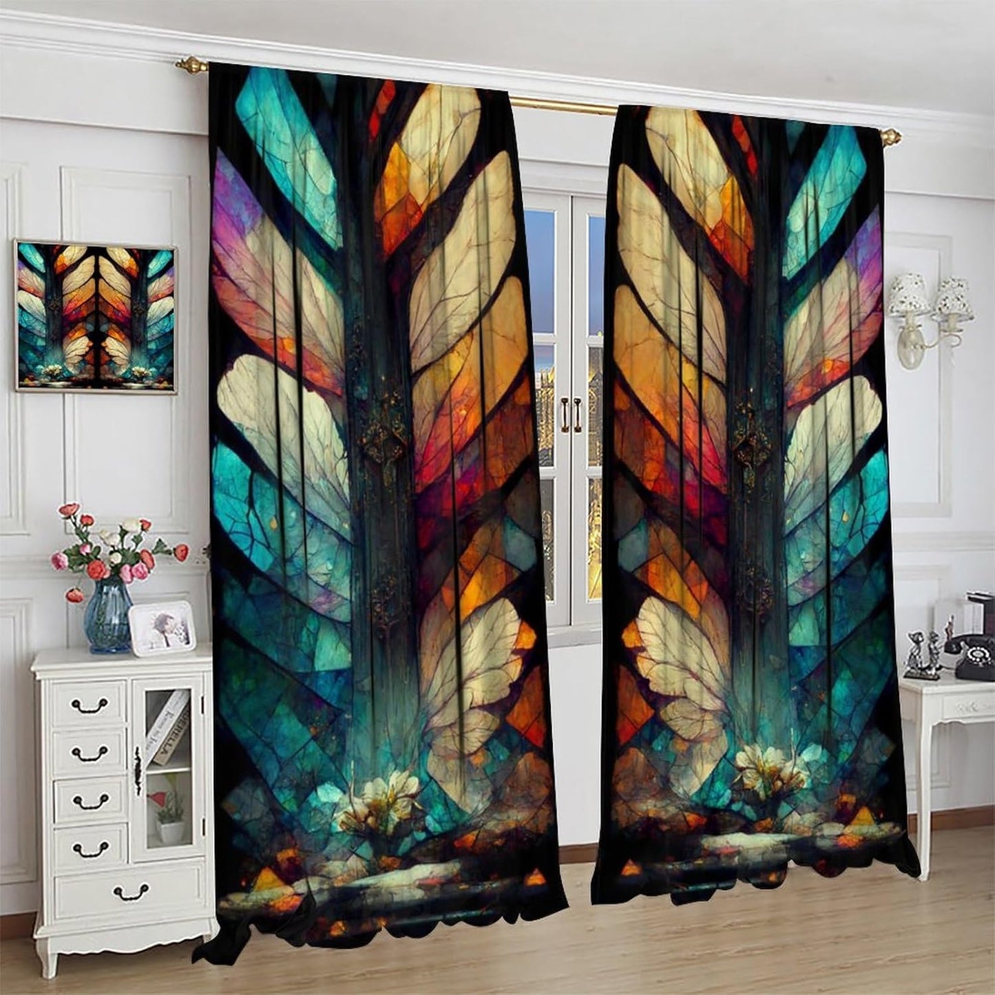 Stained Glass Curtains,Vintage Magical Colorful Abstract Art Home Decor Drapes for Bedroom Living Room Kitchen Window Treatment 2 Panels Set Total Size 55" W X 63" L Inch