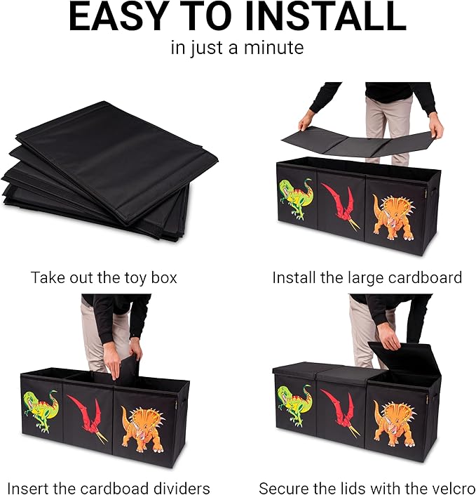 Extra Large Collapsible Dino Toy Box with Lids for Kids - Toy Storage Organizer, Chest, and Bin in Living Room, Playroom or Kids Room Organization