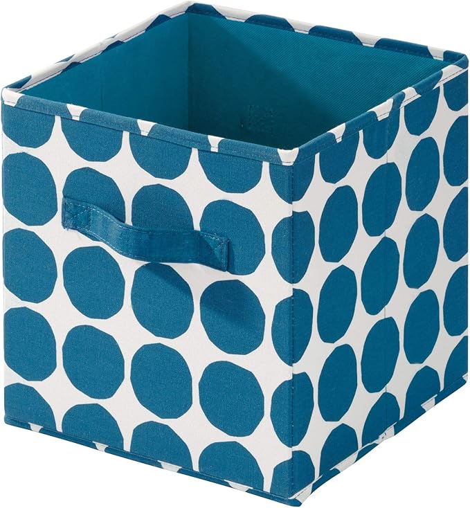 iDesign Dot Fabric Storage Cube Bin, Small Basket Container with Dual Side Handles for Closet, Bedroom, Toys, Nursery - Blue