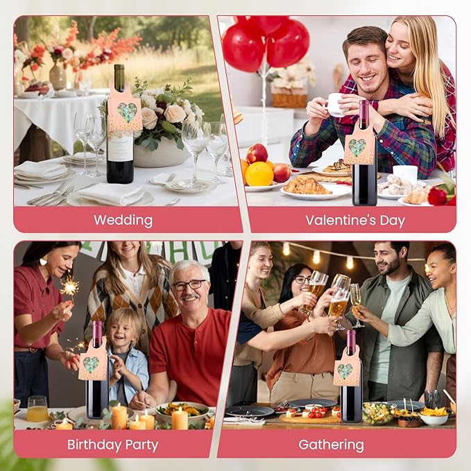 Megitzuu 50 Pieces Wine Bottle Box with Window, Pink Wine Boxes for Gifts Hanging Foldable Wine Gift Boxes Kraft Paper Wine Bottle Hanger Favor Box for Holding Candy Truffles Chocolate Cookies